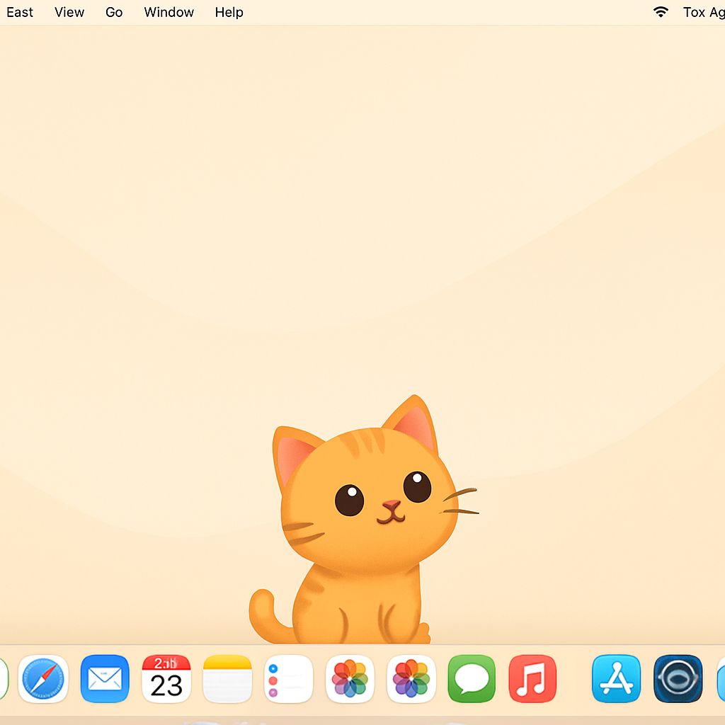 FurAnyPet 桌面宠物演示:橘猫在 macOS 程序坞上方走动